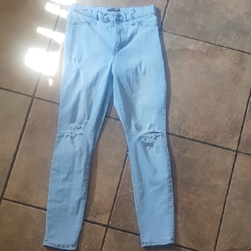 #2131 2 Pair Light Blue And Black Distressed Women Jeans